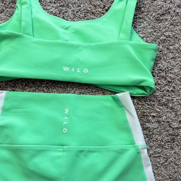 Willo Lime Green& White Ribbed Biker Shorts & Sports Bra - Picture 3 of 8